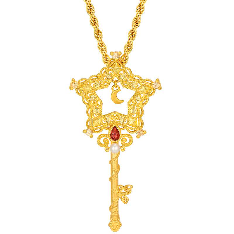 PINKBOX/娉饰珠宝小樱星星杖足金吊坠黄金权杖钥匙轻奢送女友礼物