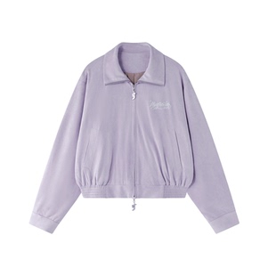 FTT Flythetruth 短款外套女款春2026超火减龄仿麂皮紫色夹克上衣
