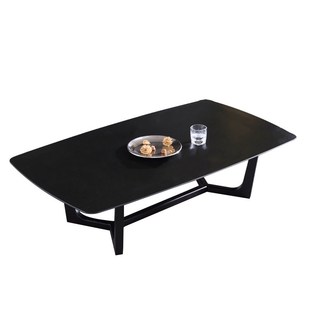 意式椭圆形岩板茶几 简约现代马肚形茶几 实木支架耐刮蹭岩板茶几