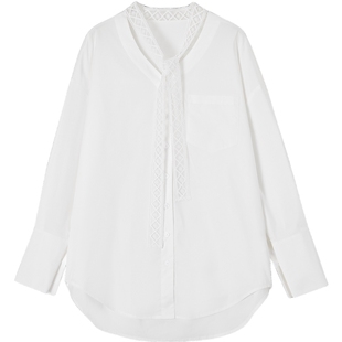 德玛纳优雅蕾丝花边飘带衬衫女26春季新款气质淡人高级感衬衣上衣