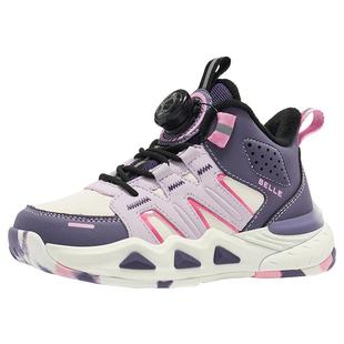 百丽童鞋儿童运动鞋加绒加厚冬季户外高帮软底休闲登山鞋女童棉鞋