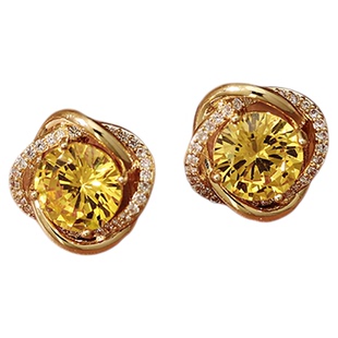 古婷黄色环绕锆石耳钉女2026新款高级感巨好看耳环轻奢气质耳饰品