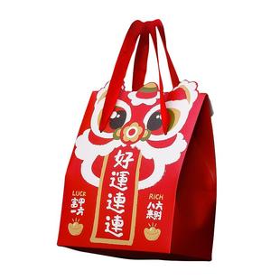 马年新年礼盒醒狮年货雪花酥饼干袋牛轧糖果镂空手提开窗礼盒定制