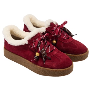 fed红笺暖意德训鞋冬季新款女鞋保暖厚底鞋串珠休闲鞋女款YAB031