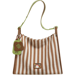 新年礼物TOUTOU小狗条纹托特包大容量通勤水桶包可爱腋下单肩包女