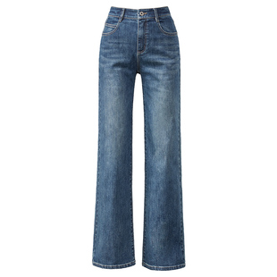 逸阳黑色筒喇叭牛仔裤女2025秋季新款弹力宽松显瘦显高微喇长裤子