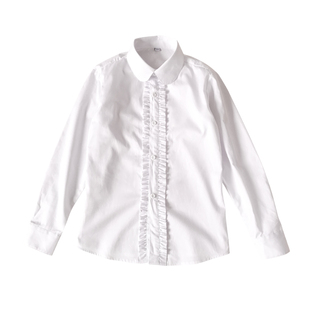 女童白衬衫长袖纯棉中大童小学生表演校服花边上衣加绒天蓝色衬衣