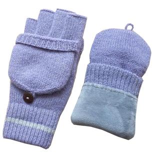 歌诺达冬季情侣男女加绒露半指小帽翻盖加厚保暖羊毛毛线触屏手套