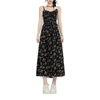 worxurnn/无须小碎花吊带裙氛围感气质开叉长裙