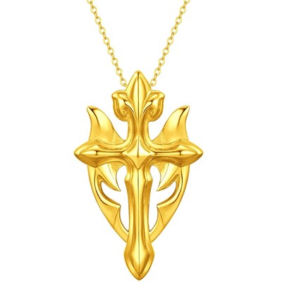 周大福十字马盾牌黄金吊坠