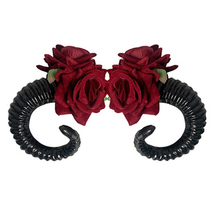 哥特Lolita暗黑玫瑰花羊角发夹日系头饰cos恶魔角少女万圣节发饰