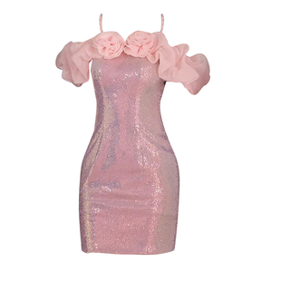 粉色吊带小晚礼服女名媛生日聚会宴会短款包臀连衣裙性感轻奢气质
