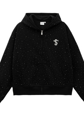 STK SmallTownKid 满天星连帽开衫卫衣拉链衫轻亚潮潮牌烫钻外套