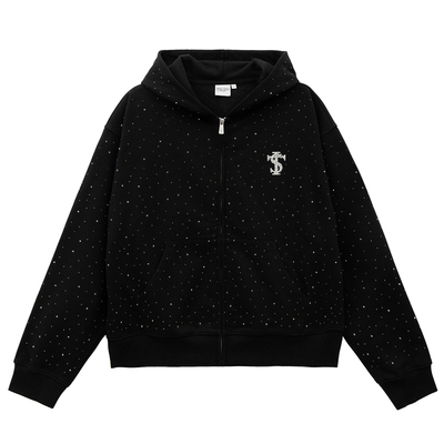 STK SmallTownKid 满天星连帽开衫卫衣拉链衫轻亚潮潮牌烫钻外套