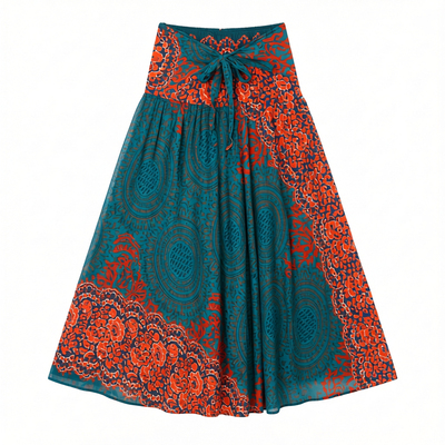 休闲沙滩印花度假两穿大摆半身裙Two-in-one vacation maxi skirt
