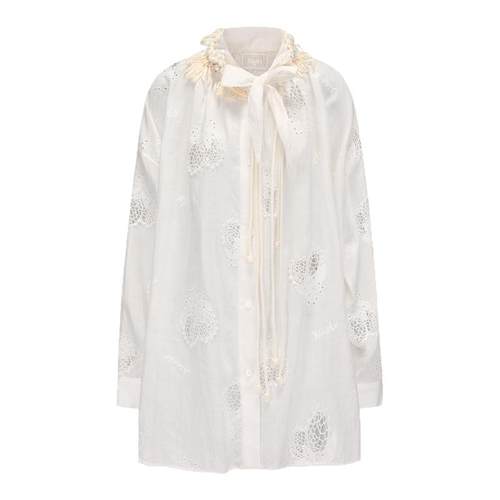 XIAOLI筱李 25春夏新品白色柠檬刺绣镂空绣花飘带衬衫淡人穿搭