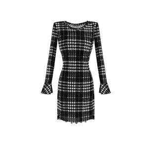 大婷婷 长袖秋季名媛风千鸟格格子连衣裙显瘦小香风女装DT1619