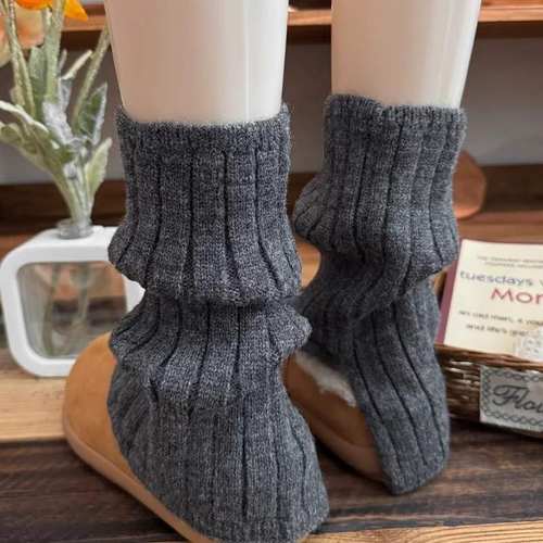 30cm深灰色加厚jk袜套女秋冬开叉慵懒风加绒针织腿套y2k显瘦百搭