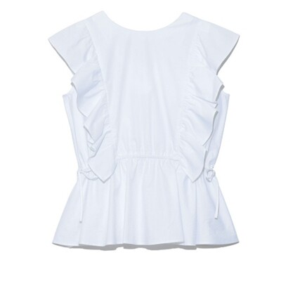 温柔V领荷叶边抽绳收腰系带衬衫