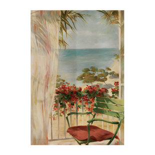 北欧简约欧式美式复古沙滩风景油画门帘隔断帘装饰卧室厕所布帘子