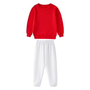 红色上衣白色裤子套装加绒秋款小学生运动会班服儿童啦啦队演出服