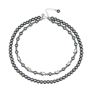 极光白贝母澳白猫咪大溪地黑色双层珍珠长款项链女叠戴锁骨毛衣链