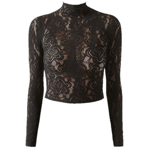 CALZEDONIA卡泽意袜春夏女性感蕾丝花卉渔网透视长袖上衣MODC2153