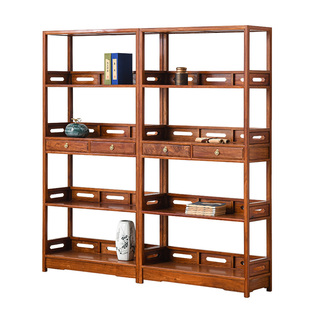 红木书架全实木书橱陈列架花梨木书柜中式置物架刺猬紫檀架子多层