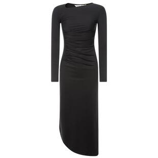 【折扣】INSPIRE STORIES 修身连衣裙黑色斜领侧抽褶长裙