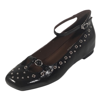 4cm真皮铆钉低跟浅口玛丽珍鞋