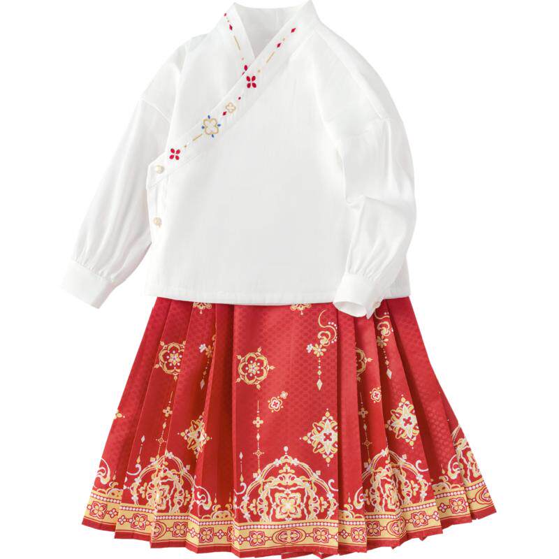 巴拉巴拉女童马面裙儿童汉服唐装春秋装新国风公主套装两件套