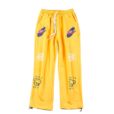 两穿束脚直筒长裤印花阔腿裤男女