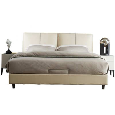 Sunhoo/双虎头层牛皮床轻奢现代