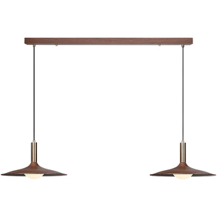 爱多辉月半圆双头吊灯中古风胡桃木色护眼日式茶室岛台高级餐厅灯