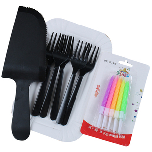 蛋糕盘叉 一次性蛋糕餐具组合生日餐盘包四合一塑料刀叉盘碟套装