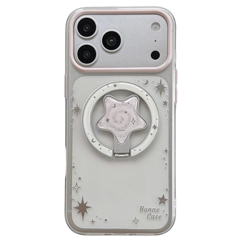 jze 韩系ins闪粉鎏金星星月亮360磁吸适用苹果17ProMax手机壳透明iphone15新款16pro女17pro唯美14防摔手机套