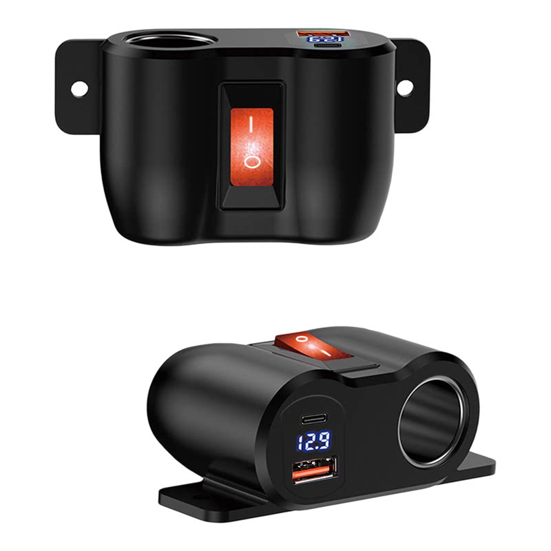 新款组合QC3.0+PD双USB车充点烟器取电15A过载保护器快速充电器
