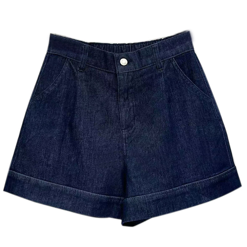 MA牛仔裤91235松紧腰短裤女夏薄款深蓝色显瘦A字休闲百搭阔腿裤