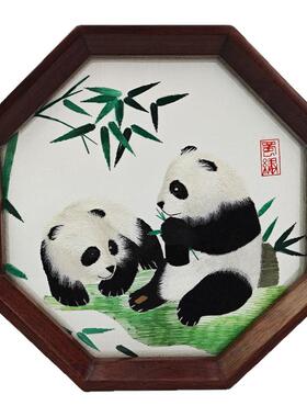 蜀绣双面刺绣胡桃木八角摆件中国特色礼物送老外出国商务外事纪念