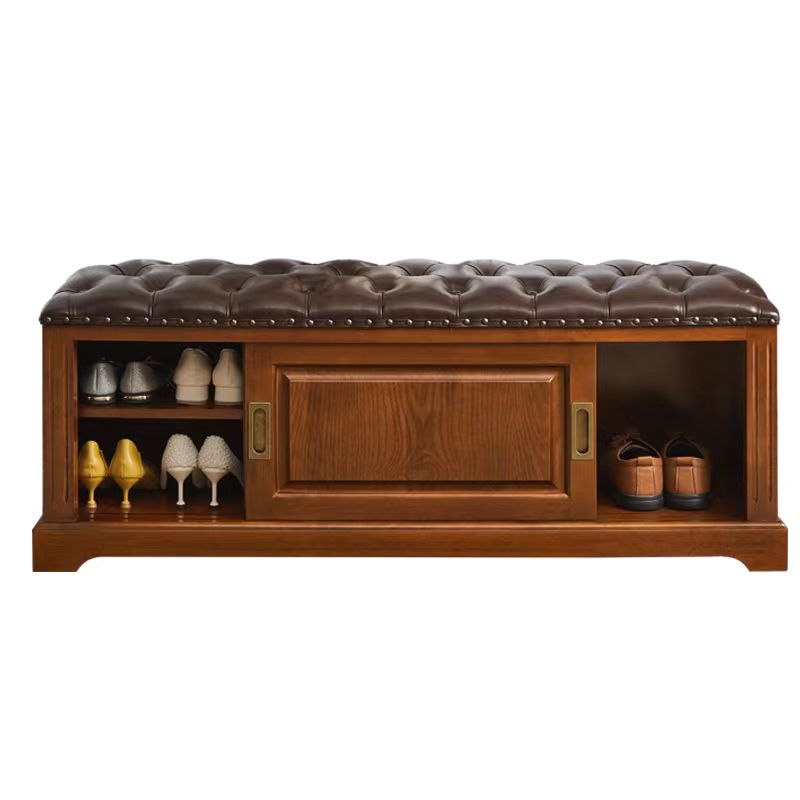 美式实木换鞋凳真皮欧式穿鞋凳进门入户家用门口软包储物凳收纳凳