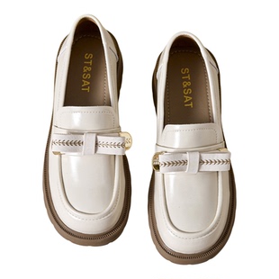 星期六真皮白色乐福鞋女春季新款厚底增高英伦复古百搭法式小皮鞋