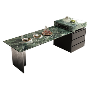 高级感2026新款普拉达绿天然奢石岛台餐桌一体家用多功能厨房导台