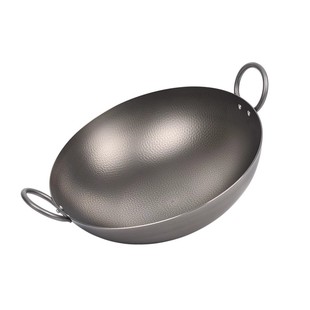 卢记钛锅锻打锤纹纯钛家用老式双耳圆底炒锅无涂层不粘锅燃气灶用