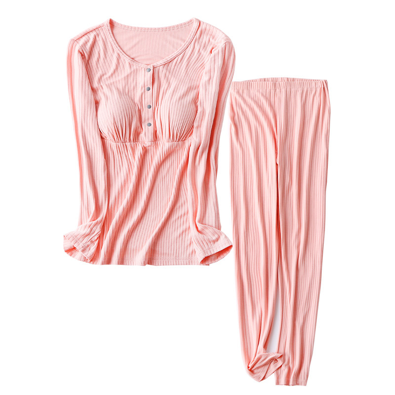 哺乳衣套装坑条罗纹产前产后喂奶衣月子服长袖两件套春秋家居睡衣