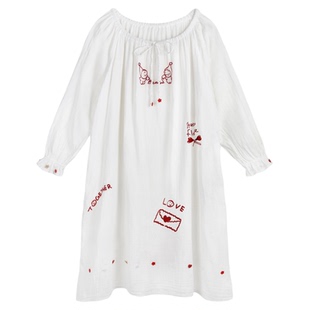 tbh野兽派家居星星人全棉双层纱刺绣家居睡裙可外穿家居服睡衣女