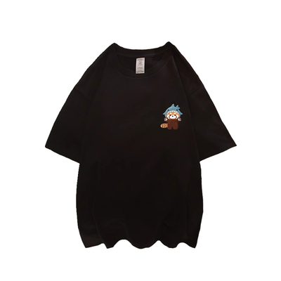 夏季情侣装卡通国潮t恤男女海豚小熊猫白色刺绣纯棉短袖上衣新款