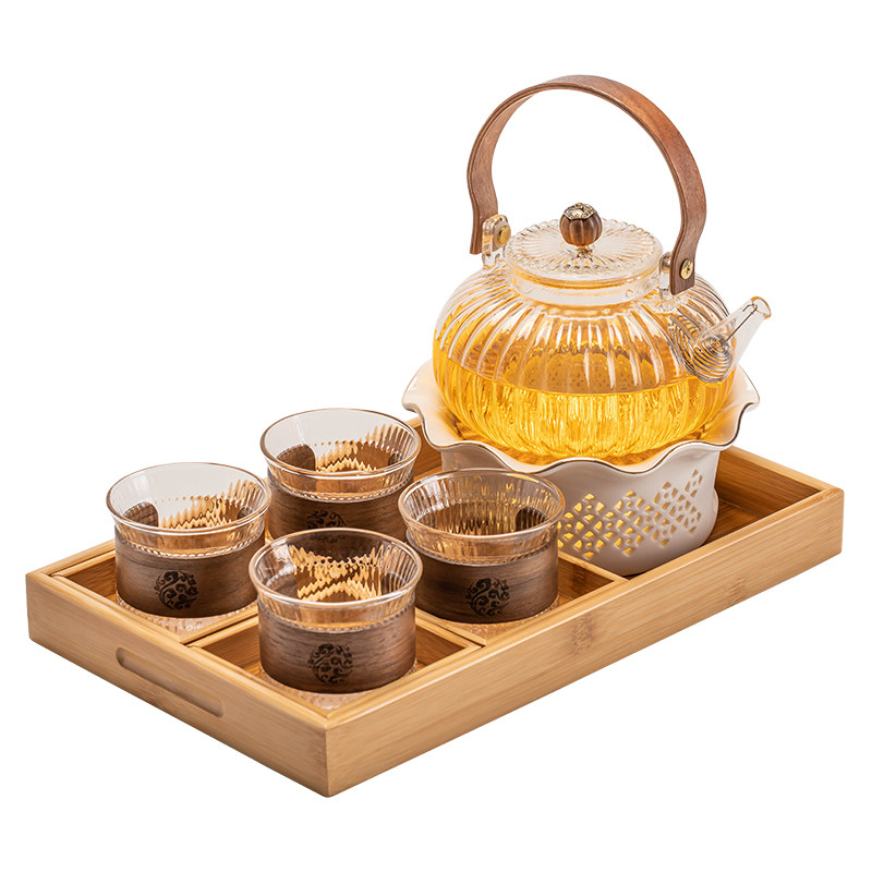 日式玻璃温茶壶加热底座蜡烛煮茶炉酒店餐厅花茶水果茶套装煮茶器