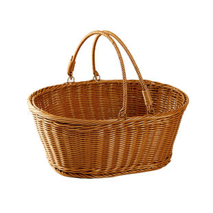 仿藤编椭圆水果手提篮超市零食购物蔬菜储物整理塑料编织收纳筐