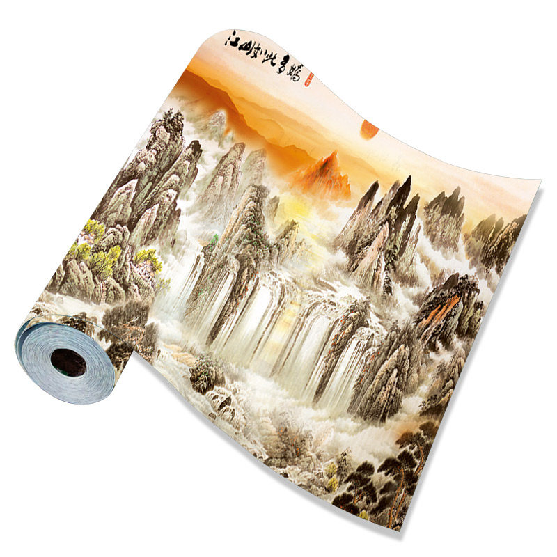 3D立体墙贴壁画贴纸壁纸自粘墙纸山水年画中式国画客厅办公室背景