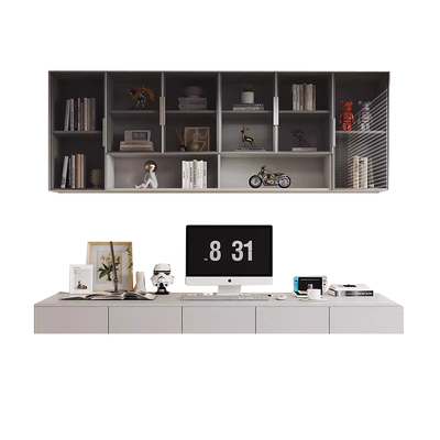 书房吊柜阳台置物柜玻璃墙上书柜书架壁挂式手办展示柜子悬空书桌